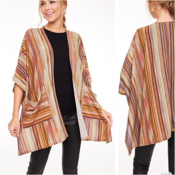 Striped color block knit cardigan with pockets - Picture 3 of 8